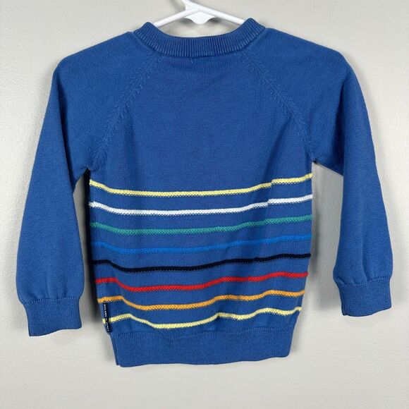 Polarn O. Pyret Boys 86 12-18 Months Crewneck Knit Pullover Sweater Blue Stripe - Picture 2 of 3